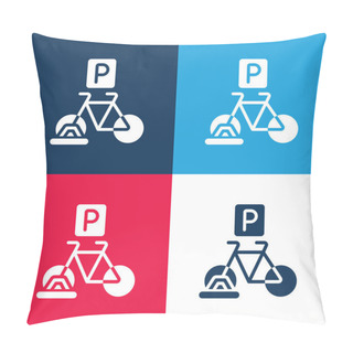 Personality  Bicycle Parking Blue And Red Four Color Minimal Icon Set Pillow Covers