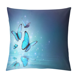 Personality  Fairy Blue Butterflies On Water Pillow Covers
