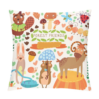 Personality  Vector Set Of Cute Woodland And Forest Animals.Gopher,beaver, Go Pillow Covers