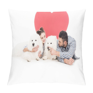 Personality  Couple Lying With Dogs On White, Valentines Day Concept Pillow Covers