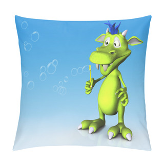 Personality  Cute Cartoon Monster Blowing Soap Bubbles. Pillow Covers