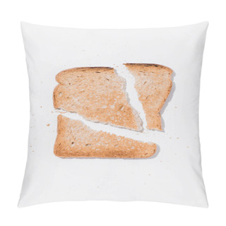 Personality  Top View Of Teared Toast On White Surface Pillow Covers