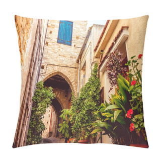 Personality  Cozy Narrow Street In Pano Lefkara Village. Limassol District, Cyprus. Pillow Covers