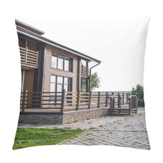Personality  Beautiful Arbor Or House, Bungalow In A Wooden Old-fashioned Retro Style And Vintage In The Park In The Fresh Air. Pillow Covers