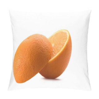 Personality  Close Up View Of Arranged Fresh Orange Pieces Isolated On White Pillow Covers