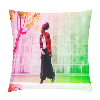 Personality  Black Woman Outdoor In City Pillow Covers