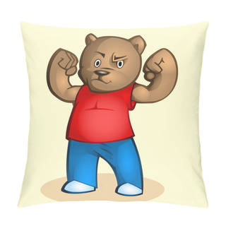 Personality  Cartoon Strong Bear. Vector Illustration. Pillow Covers