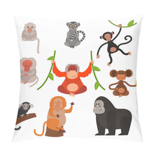 Personality  Different Types Of Monkeys Rare Animal Vector Set. Pillow Covers