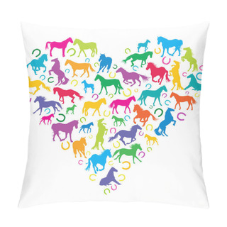 Personality  I Love Horses Concept With Silhouettes Of Horses And Horse Shoes In Heart Shape Pillow Covers