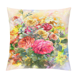 Personality  Abstract Colorful Flowers Rose Watercolor Painting. Spring Multicolored In Pillow Covers