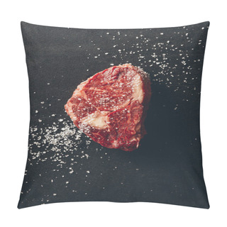 Personality  Top View Of Raw Meat Steak And Salt On Surface In Kitchen Pillow Covers