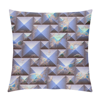 Personality  Seamless Relief 3d Mosaic Pattern Of Scratched Blue And Orange Pyramidal Blocks Pillow Covers