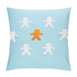 Personality  Flat Lay With Unique Orange Decorative Man Among White On Blue Pillow Covers