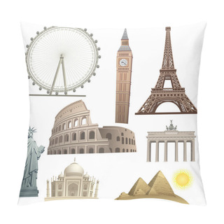 Personality  World Famous Landmark Vector Isometric Icon Isolated On White Pillow Covers