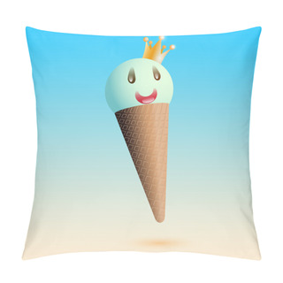Personality  Vector Illustration Of Smiling Ice Creame With Crown Pillow Covers