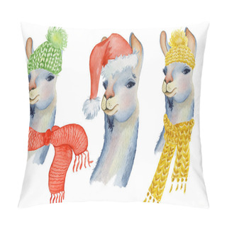 Personality  Christmas Lama Illustration With Santa Hat And Scarf Winter Watercolor Animals Cute Kids Illustration Perfect For Greeting Or Post Cards, Prints On T-shirts, Phone Cases Pillow Covers