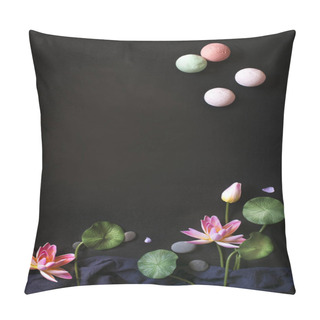 Personality  Flat Lay East Asian Waterlily Flowers Text Space Background. Pillow Covers