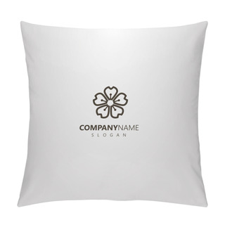 Personality Black And White Simple Vector Line Art Outline Logo Of Five-leaf Cherry Flower Pillow Covers
