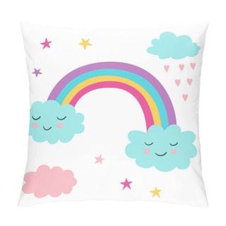 Personality   Cartoon Set Of Rainbows, Stars, Clouds, Hearts. Cute Children's Vector Illustrations. Great Design Element For Sticker, Patch Or Poster.  Pillow Covers