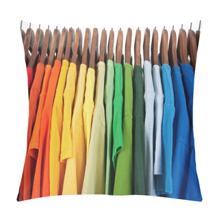 Personality  Colors Of Rainbow, Clothes On Wooden Hangers Pillow Covers