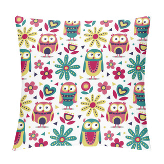 Personality  New Cute Animal Seamless Pattern Made With Owls, Flowers, Nature, Plants, Leaves, Triangles, Circles Pillow Covers