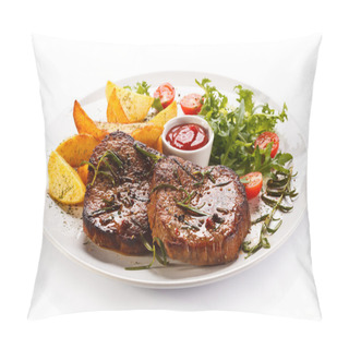 Personality  Grilled Steaks, Baked Potatoes And Vegetable Salad Pillow Covers