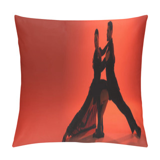 Personality  Silhouette Of Dancers Moving On Red Background With Shadow, Banner  Pillow Covers