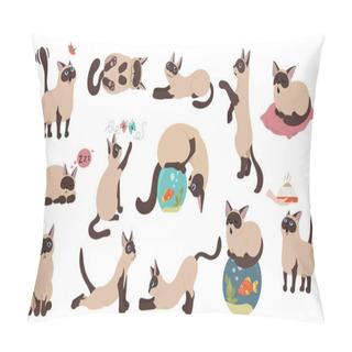 Personality  Cartoon Cat Characters Collection. Different Cat`s Poses, Yoga A Pillow Covers