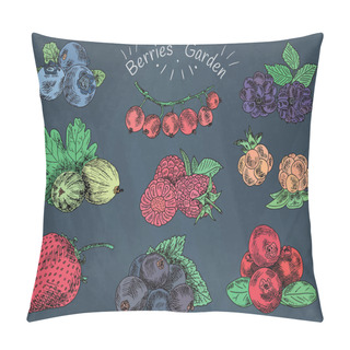 Personality  Berries Garden, Blackberries, Blackberry, Boysenberry, Currants, Dewberry, Gooseberries, Mulberry, Raspberry, Strawberry, Mountain Ash, Blueberry, Cloud Berryon The Chalkboard Background Pillow Covers