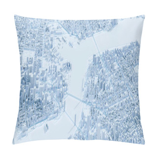 Personality  3d Blue Urban And Futuristic City Buildings Model With Bridges And Ocean   Pillow Covers