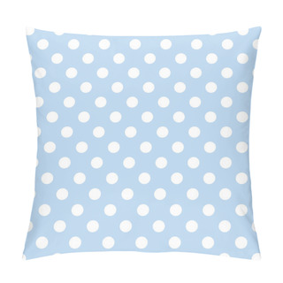 Personality  Seamless Pattern, Vector Includes Swatch That Seamlessly Fills Any Shape, Large White Polka Dots On Pastel Blue Background Pillow Covers