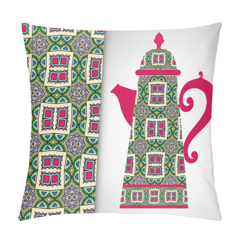 Personality  Teapot with decorative ornament and seamless pattern pillow covers