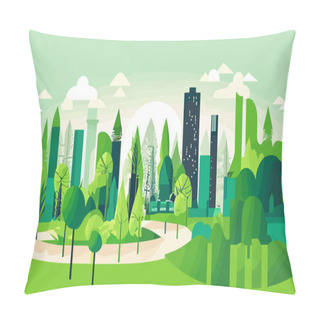 Personality  Green City Landscape With Skyscrapers And Trees. Vector Illustration Background Pillow Covers