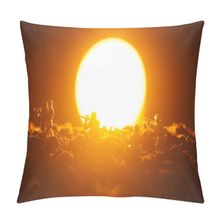 Personality  Battle Scene Of Toy Soldiers With Weapon And Sunset At Background Pillow Covers
