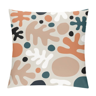 Personality  Abstract Seamless Pattern With Colorful Shapes And Dots. Modern Minimalistic Style. Vector Illustration. White, Beige, Orange, Green And Black. Light Background. Pillow Covers