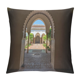 Personality  Malaga, Spain - May 18, 2019: Patio De Los Naranjos (Orange Tree Courtyard) In Nasrid And Taifa Palace At Alcazaba Fortress - Malaga, Andalusia, Spain Pillow Covers