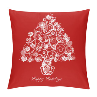 Personality  Christmas Tree Abstract With Swirls Hearts Circles On Red Backgr Pillow Covers