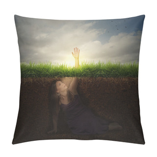 Personality  Woman Reaching For Help. Pillow Covers