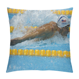 Personality  Olympic Champion Michael Phelps Of United States Swimming The Men's 200m Butterfly At Rio 2016 Olympic Games  Pillow Covers