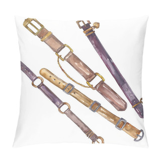 Personality  Leather Belt Sketch Fashion Glamour Illustration In A Watercolor Style Background. Clothes Accessories Set Trendy Outfit. Watercolour Drawing Fashion Aquarelle. Isolated Belts Element. Pillow Covers