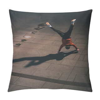 Personality  High Angle View Of Skateboarder Riding Upside Down On Hands Pillow Covers