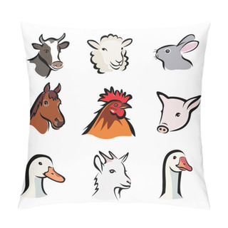 Personality  Farm Animals, Set Of Vector Icons Pillow Covers