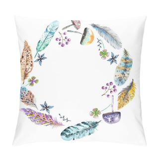 Personality  Hand Drawn Colorful Watercolor Feathers And Mushrooms Pillow Covers