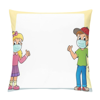 Personality  Children In Medical Masks Theme Frame 1 - Eps10 Vector Illustration. Pillow Covers