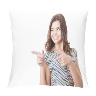 Personality  Young Female Pointing Sideways Pillow Covers