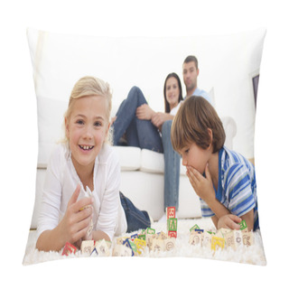 Personality  Children Playing With Alphabet Cubes At Home Pillow Covers