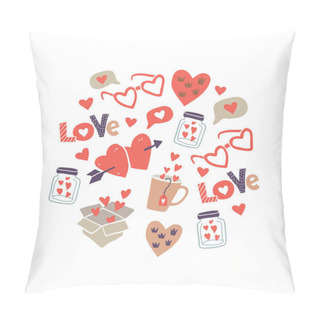 Personality  Circle Illustration With Love Stickers, Hearts Pillow Covers