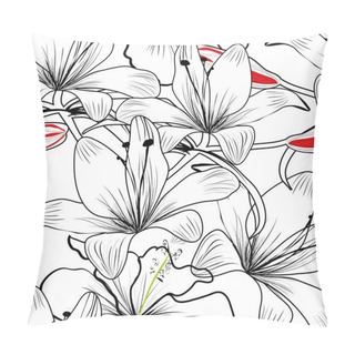 Personality  Seamless Pattern With White Lily Flowers Pillow Covers