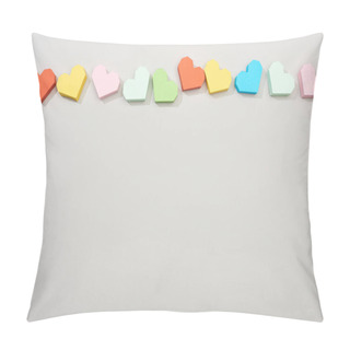 Personality  Top View Of Colorful Paper Hearts On Grey Background With Copy Space Pillow Covers