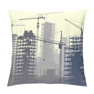 Personality  Illustration Of Construction Site With Cranes And Building. Pillow Covers